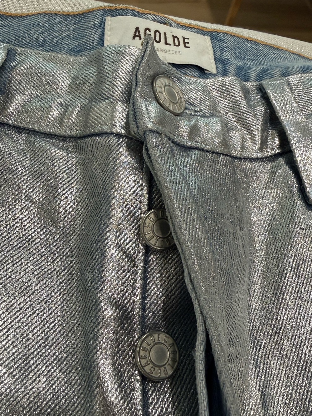 AGOLDE Women’s Silver Jeans 90s Mid Rise Loose Fit Tinfoil Denim Size 29 - Picture 10 of 11